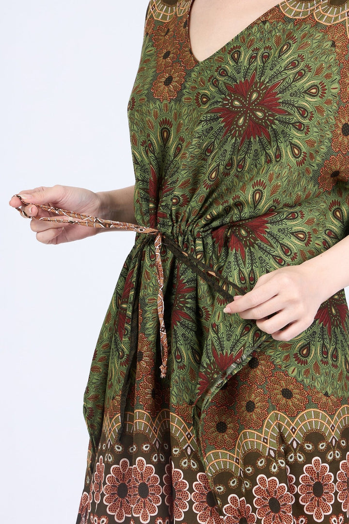 Rayon Boho Tops Dress Kimono - Green Flower Mandala - Lannaclothesdesign Shop