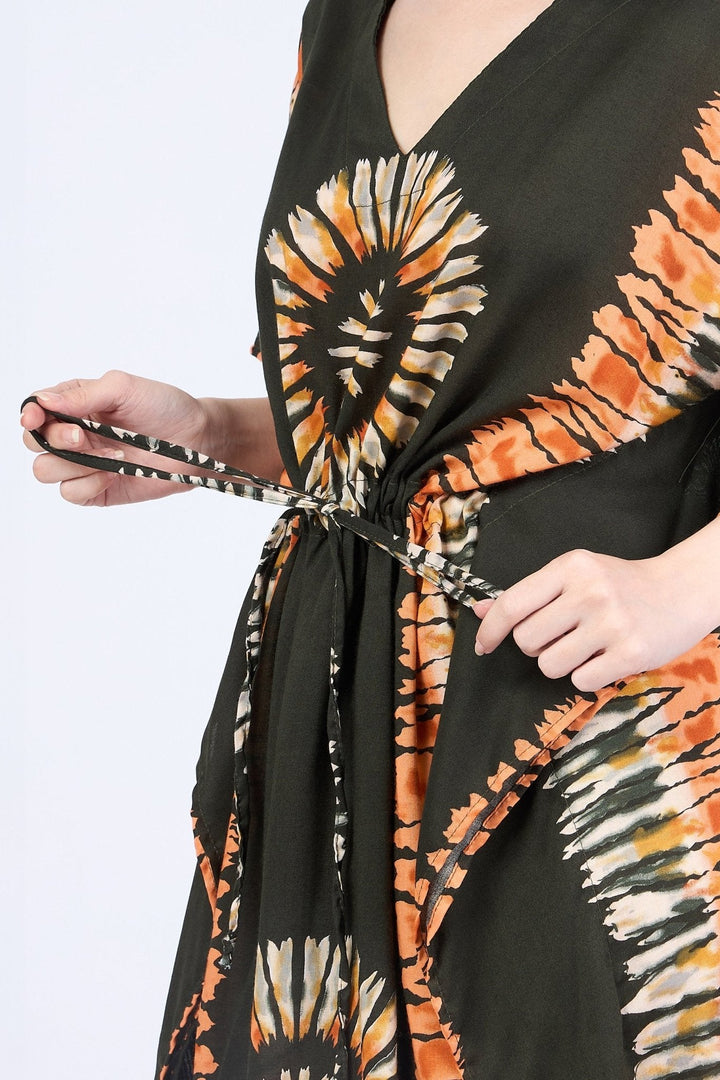 Rayon Boho Tops Dress Kimono - Green Printed Colorful - Lannaclothesdesign Shop