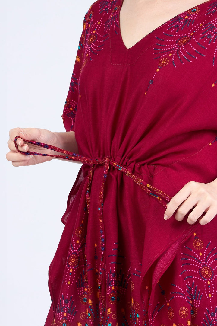 Rayon Boho Tops Dress Kimono - Burgundy Firework - Lannaclothesdesign Shop