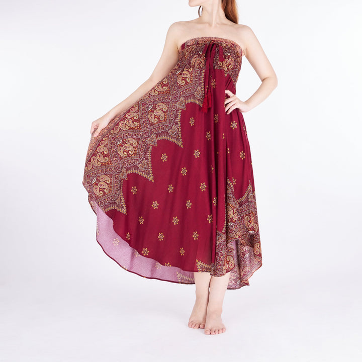 BURGUNDY FLOWY BOHO SKIRT - Lannaclothesdesign Shop