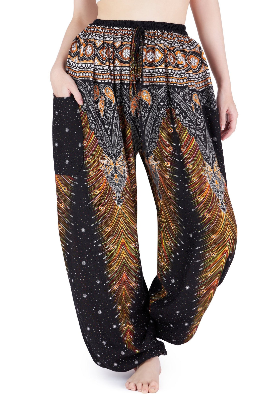 Drawstring Peacock Harem Pants - Lannaclothesdesign Shop