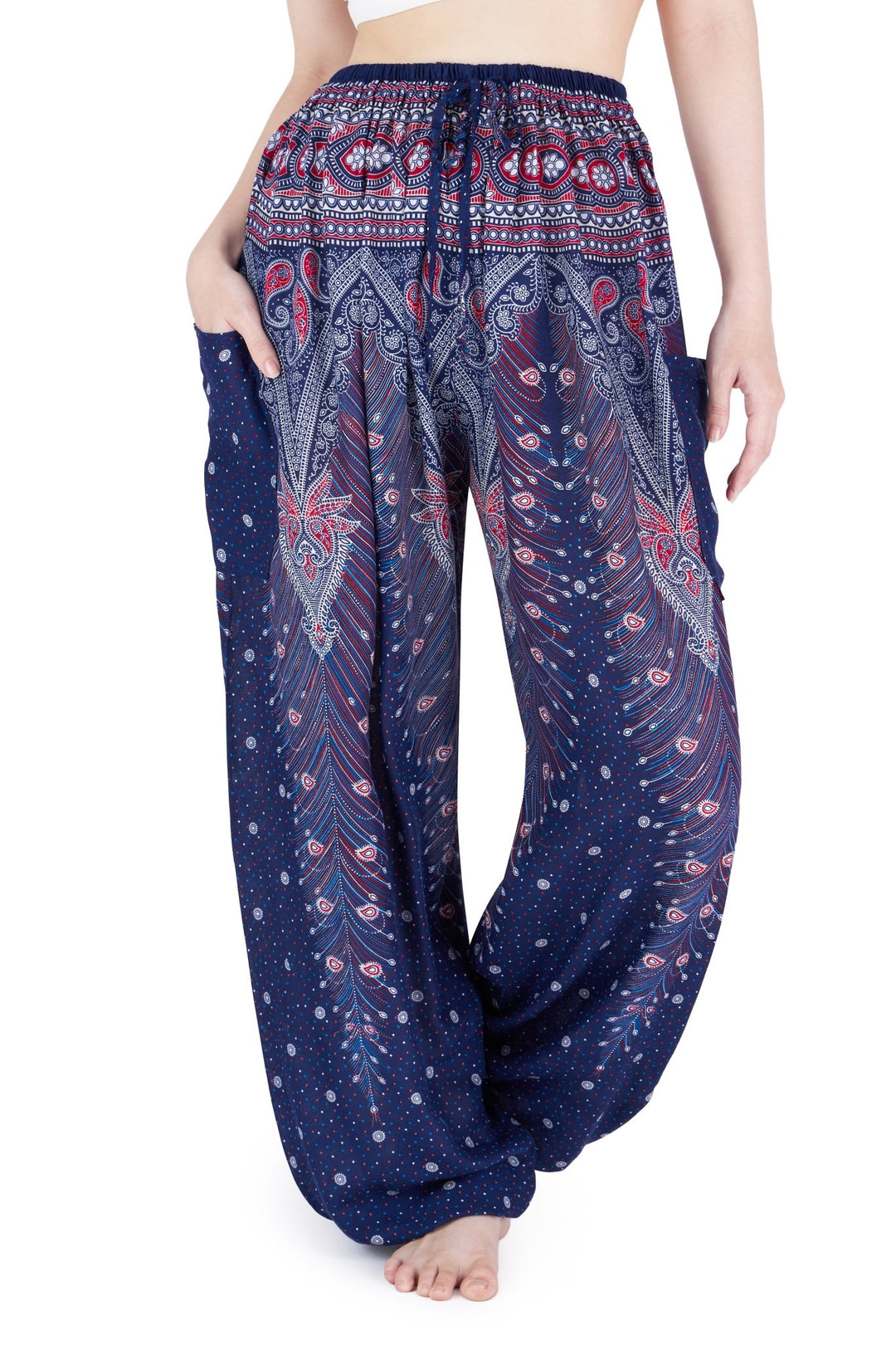 Drawstring Peacock Harem Pants - Lannaclothesdesign Shop
