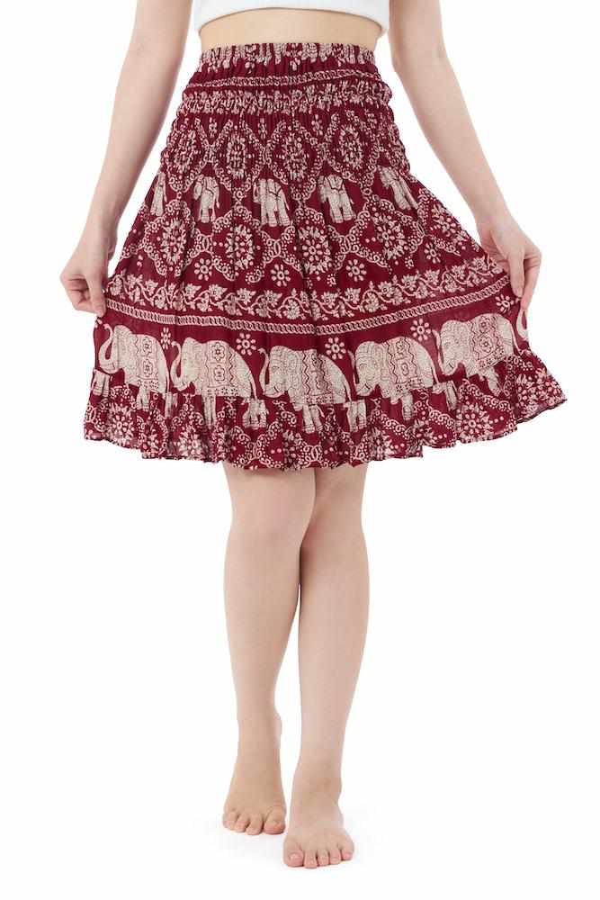 ELEPHANT PRINT SHORT BOHO SKIRT - Lannaclothesdesign Shop
