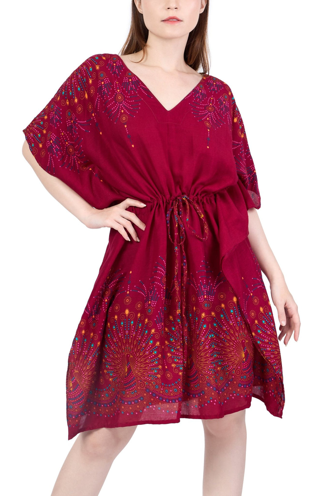 Rayon Boho Tops Dress Kimono - Burgundy Firework - Lannaclothesdesign Shop
