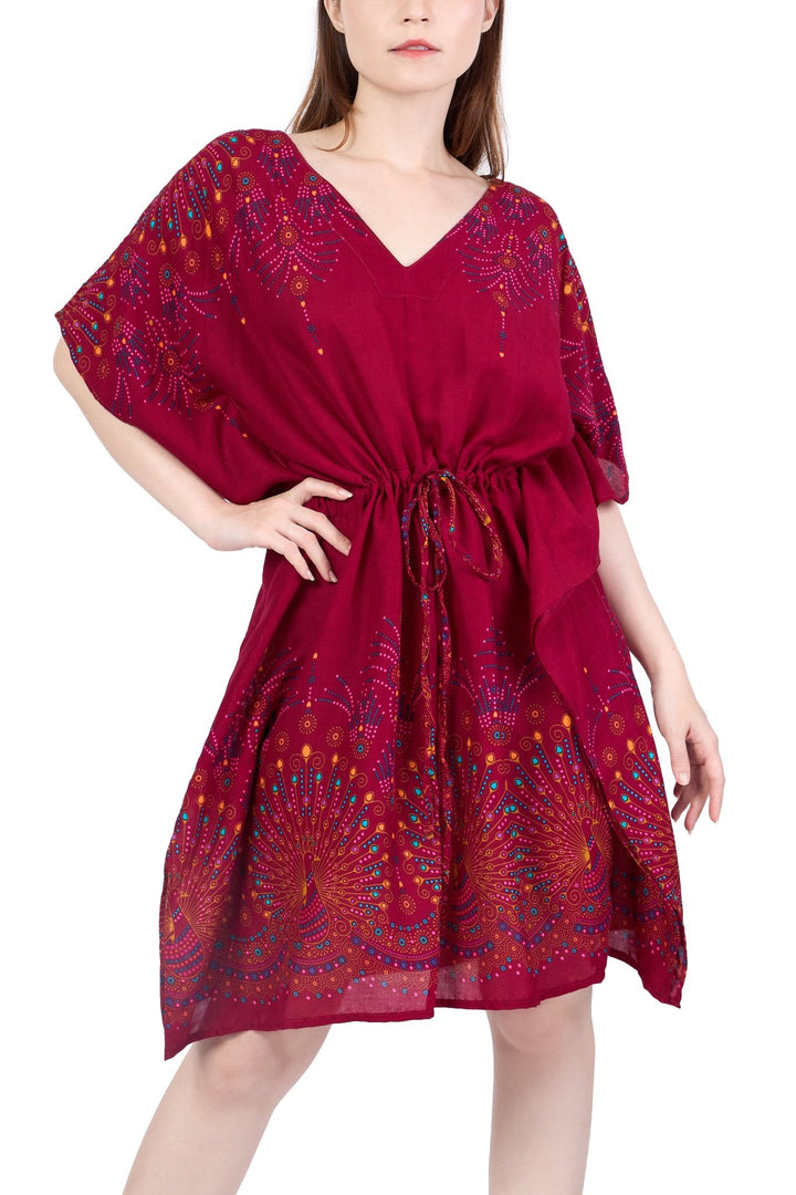 Rayon Boho Tops Dress Kimono - Burgundy Firework - Lannaclothesdesign Shop