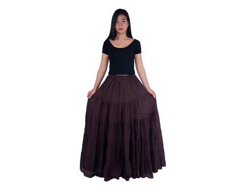 BROWN COTTON MAXI RUFFLE SKIRT