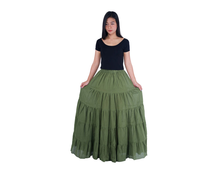 GREEN COTTON MAXI RUFFLE SKIRT - Lannaclothesdesign Shop