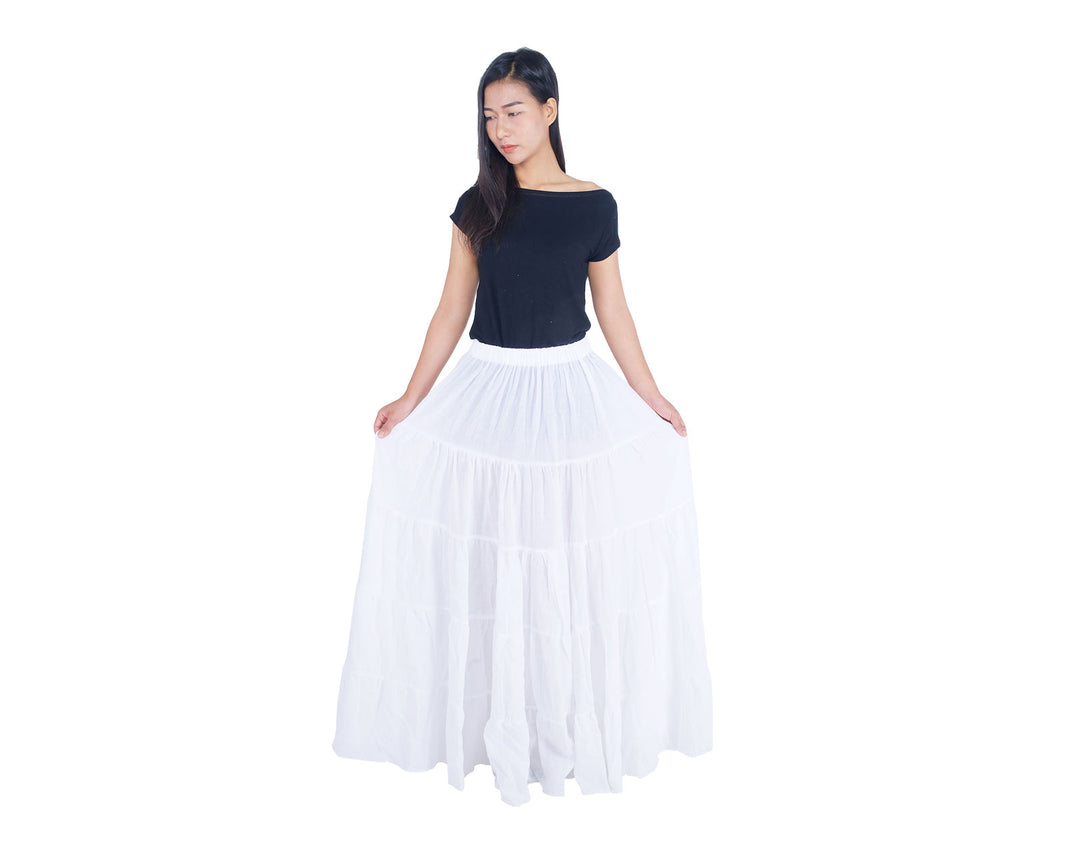 WHITE COTTON MAXI RUFFLE SKIRT - Lannaclothesdesign Shop