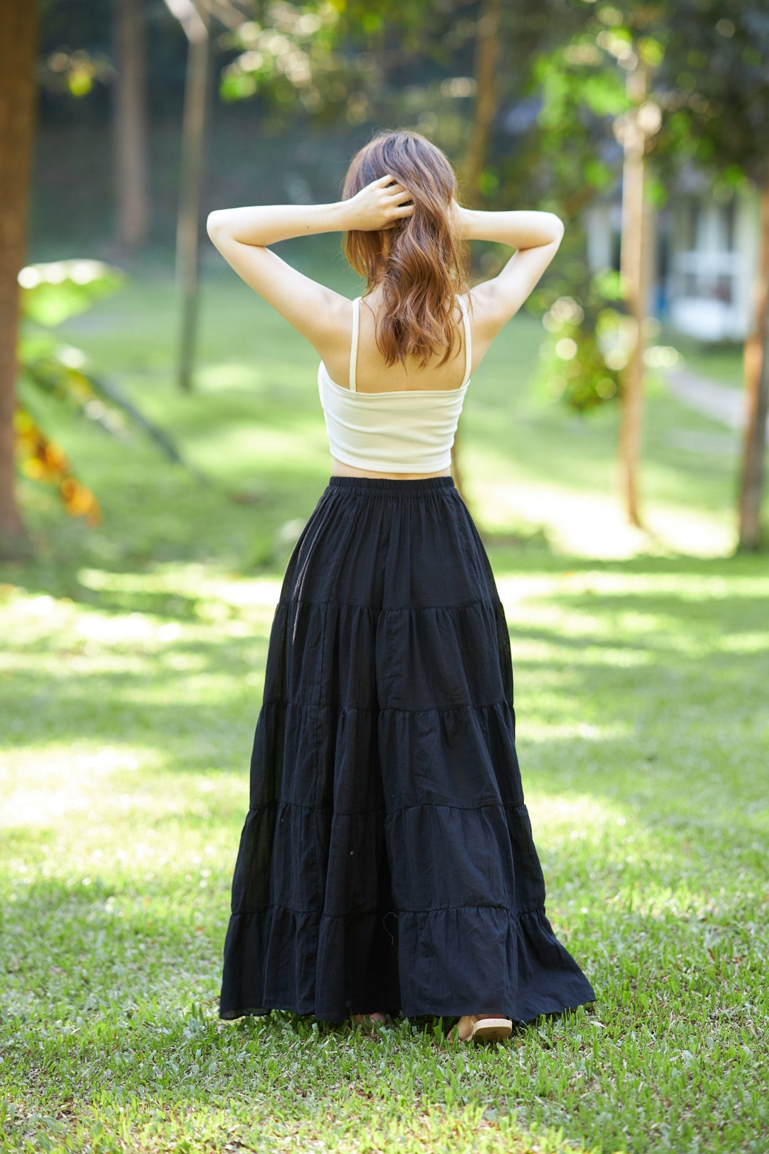 BLACK COTTON MAXI RUFFLE SKIRT - Lannaclothesdesign Shop