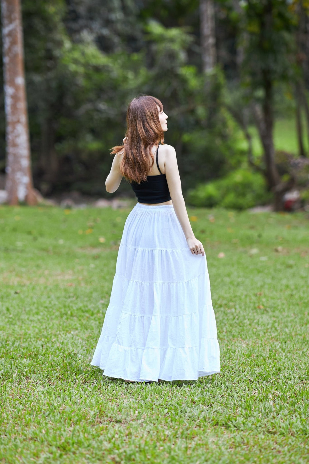 WHITE COTTON MAXI RUFFLE SKIRT - Lannaclothesdesign Shop