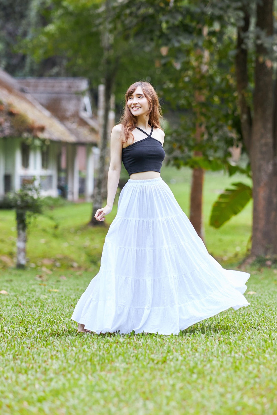 WHITE COTTON MAXI RUFFLE SKIRT - Lannaclothesdesign Shop