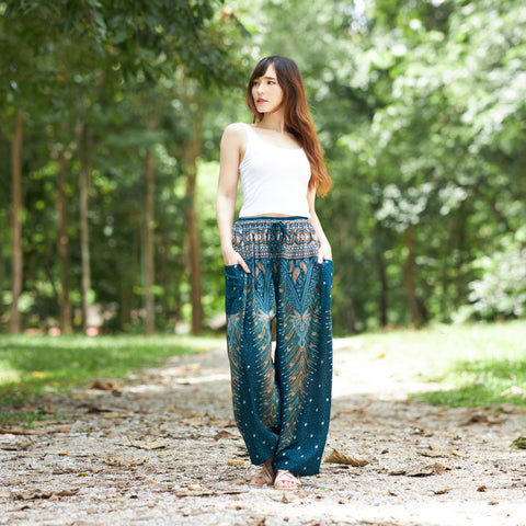 Drawstring Peacock Harem Pants