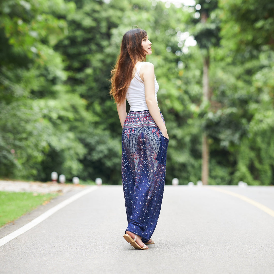 Drawstring Peacock Harem Pants - Lannaclothesdesign Shop