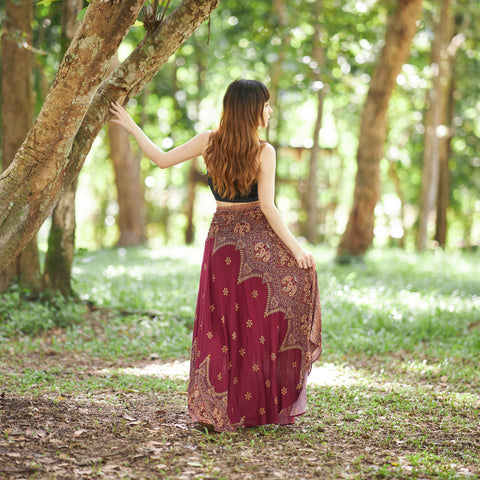 BURGUNDY FLOWY BOHO SKIRT