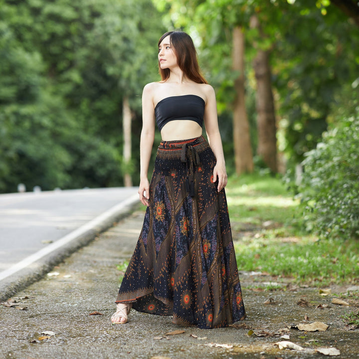 BLACK BOHEMIAN LONG HIPPIE SKIRT - Lannaclothesdesign Shop