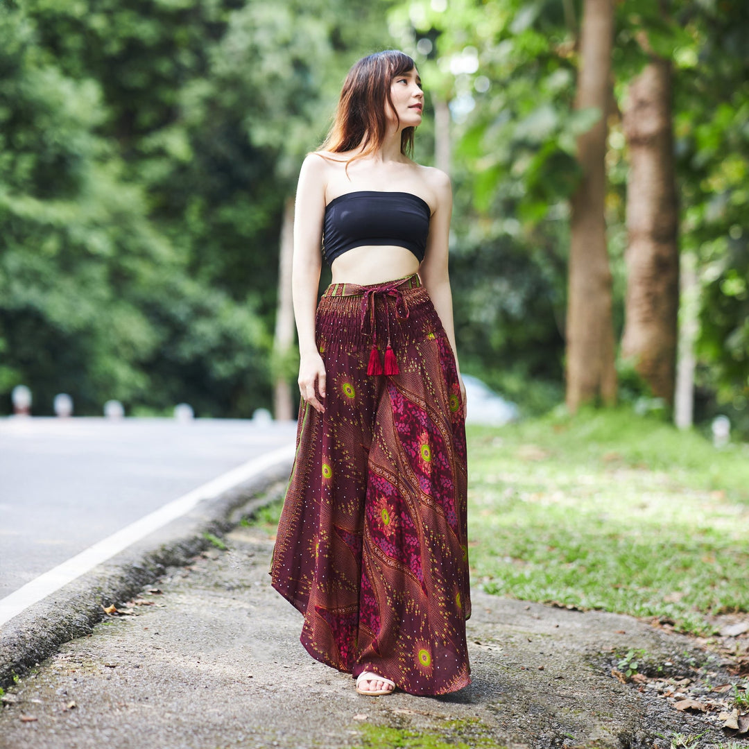 BURGUNDY FLOWER BOHO SKIRT - Lannaclothesdesign Shop