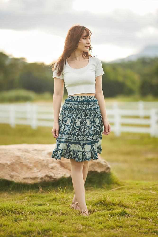 ELEPHANT PRINT SHORT BOHO SKIRT - Lannaclothesdesign Shop
