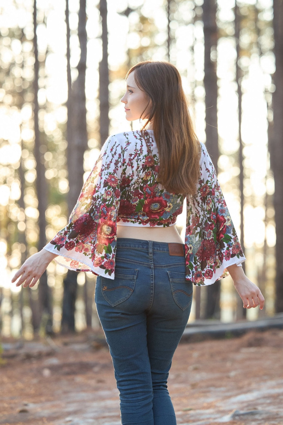 Flower Women Boho Wrap Top - Casual Shirt - White - Lannaclothesdesign Shop