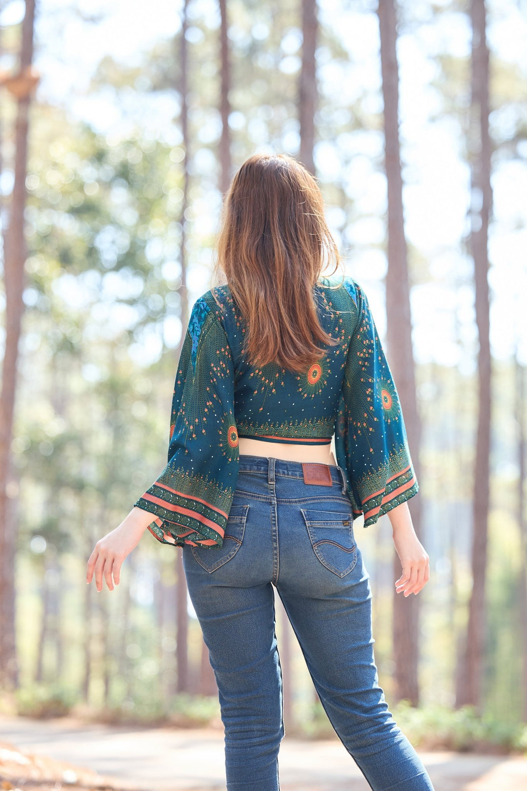 Flower Eye Women Boho Wrap Top - Casual Shirt - Teal - Lannaclothesdesign Shop