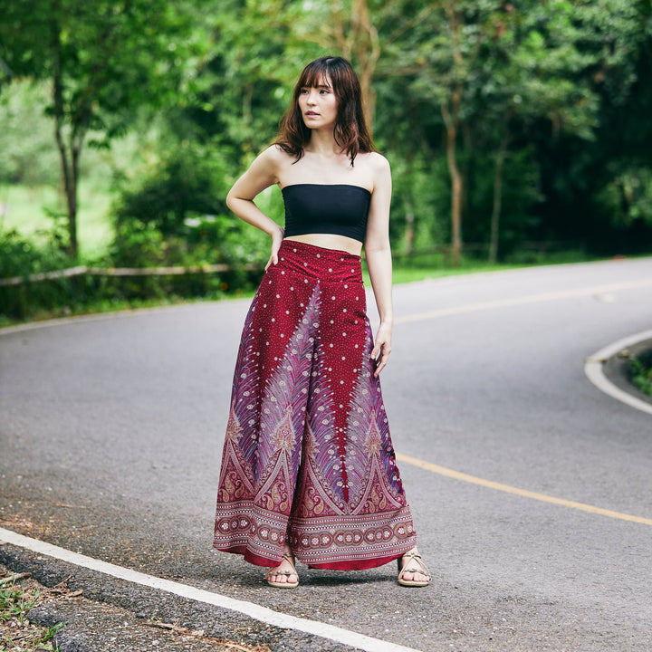 Womens Peacock Design Palazzo Pants - Lannaclothesdesign Shop