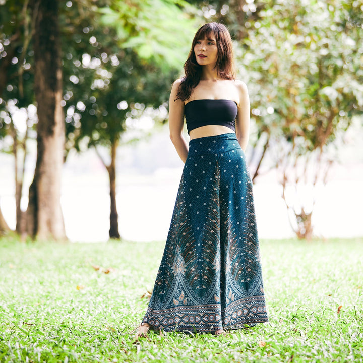 Womens Peacock Design Palazzo Pants - Lannaclothesdesign Shop