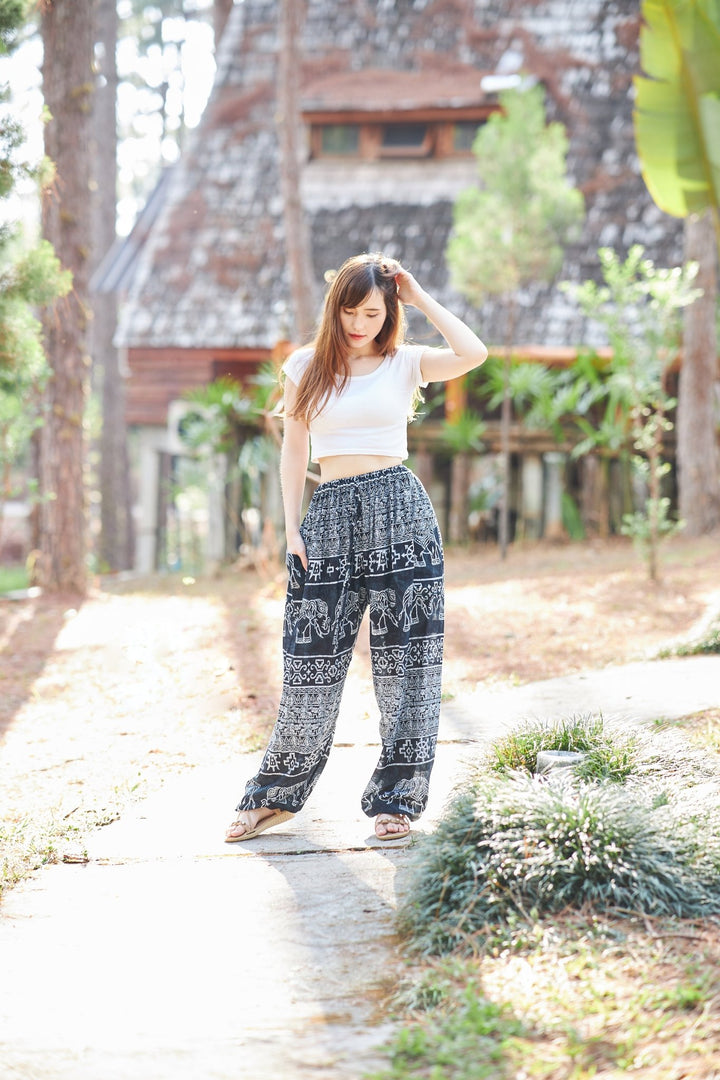 Big Elephant Harem Pants with Drawstring - Lannaclothesdesign Shop