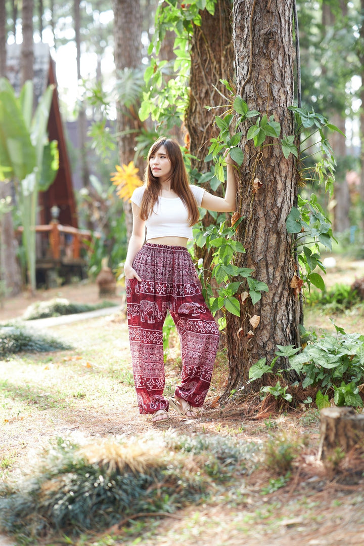 Big Elephant Harem Pants with Drawstring - Lannaclothesdesign Shop