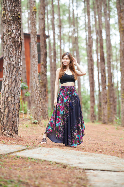 HIPPIE FLOWER LONG MAXI SKIRT