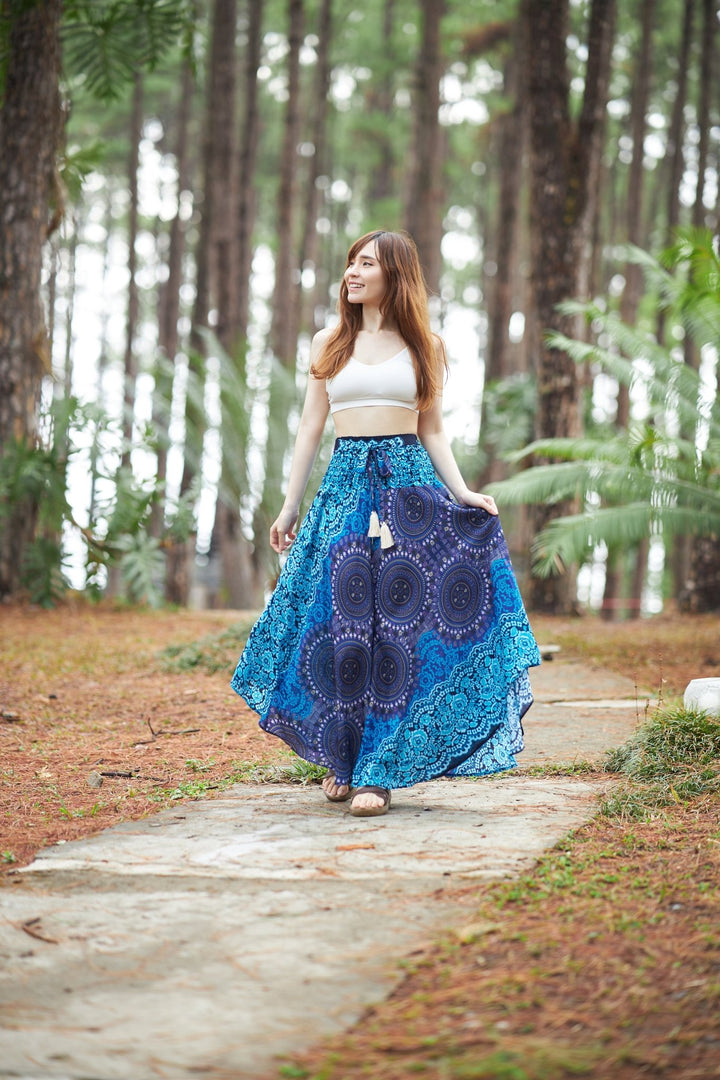 BRIGHT BLUE BOHO MAXI SKIRT - Lannaclothesdesign Shop