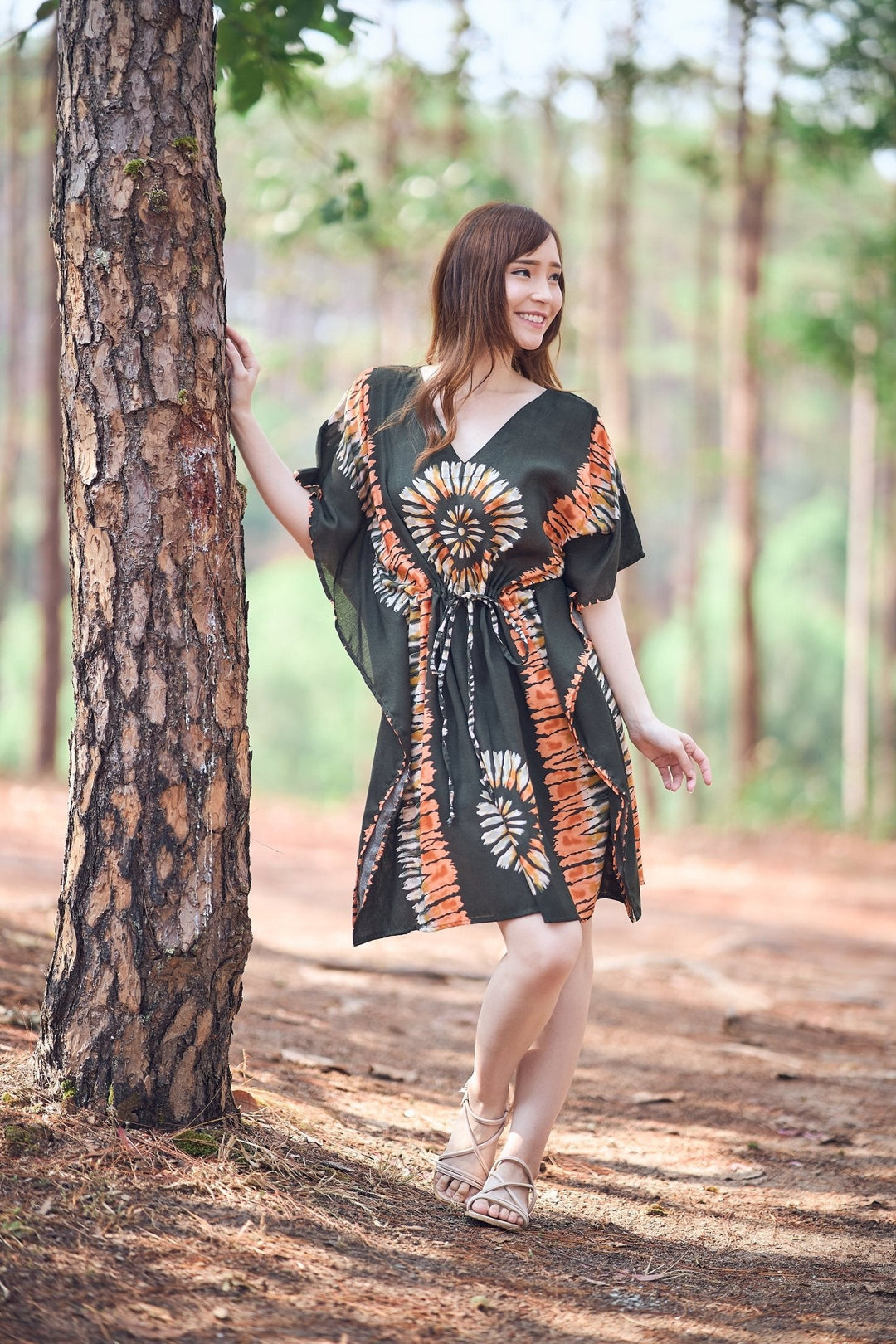 Rayon Boho Tops Dress Kimono - Green Printed Colorful - Lannaclothesdesign Shop