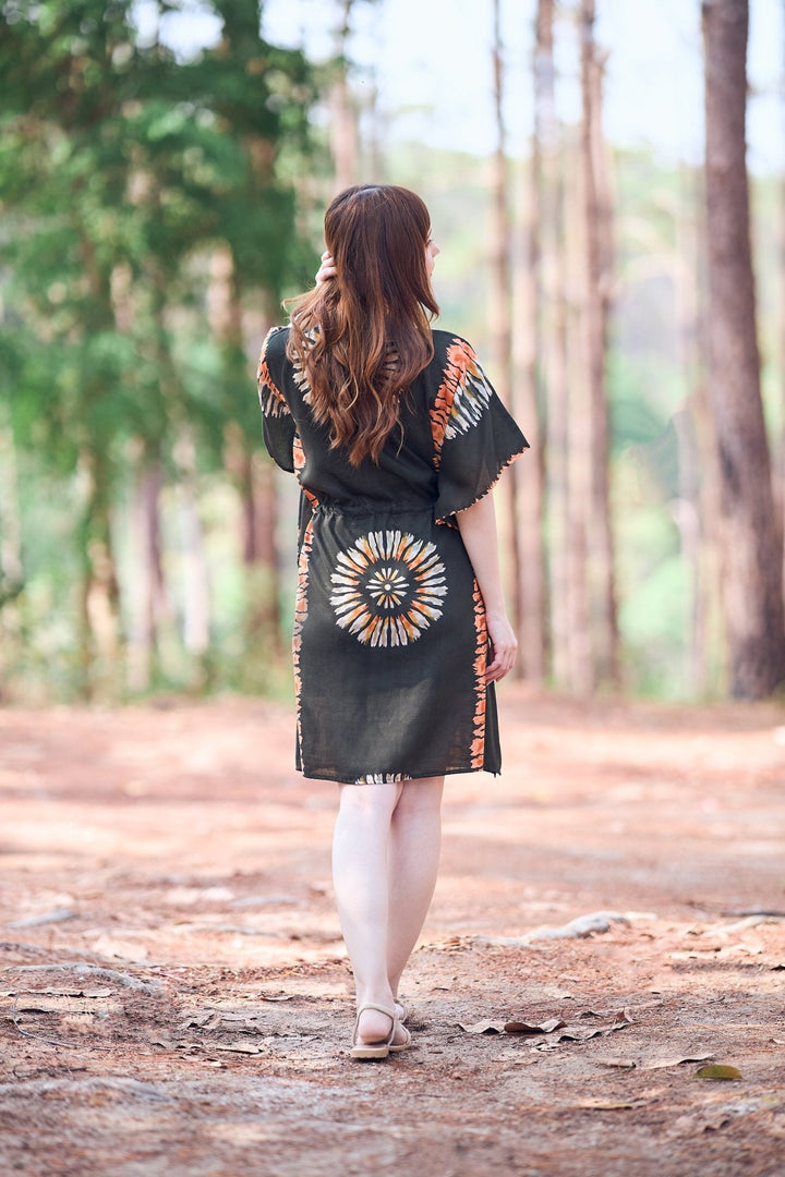 Rayon Boho Tops Dress Kimono - Green Printed Colorful - Lannaclothesdesign Shop