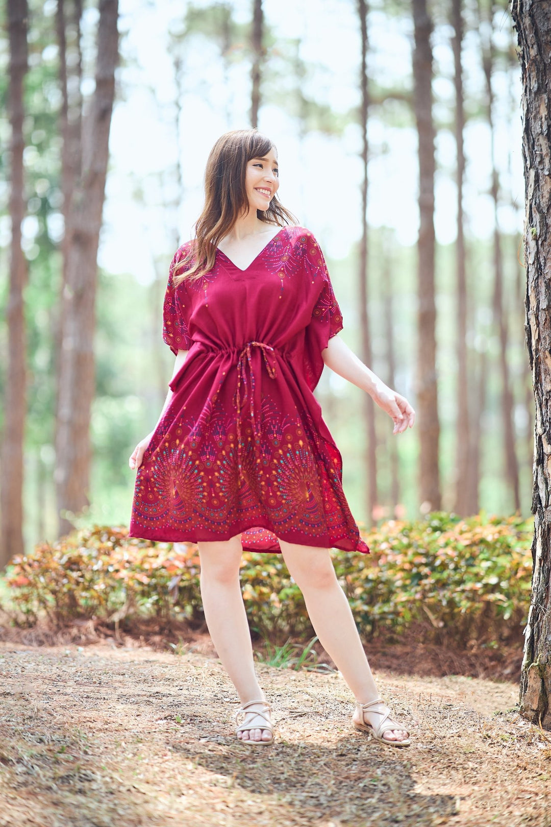 Rayon Boho Tops Dress Kimono - Burgundy Firework - Lannaclothesdesign Shop
