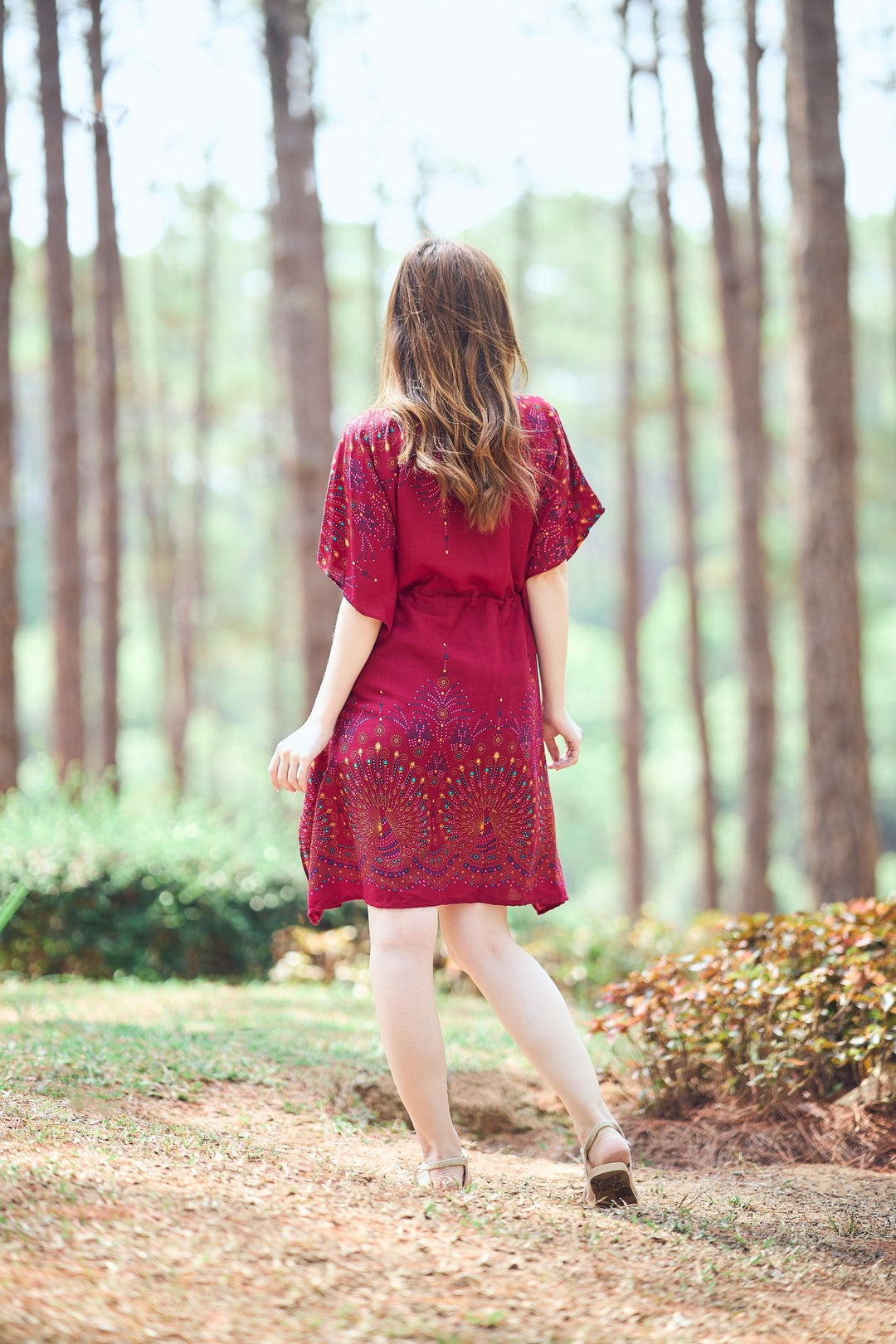 Rayon Boho Tops Dress Kimono - Burgundy Firework - Lannaclothesdesign Shop