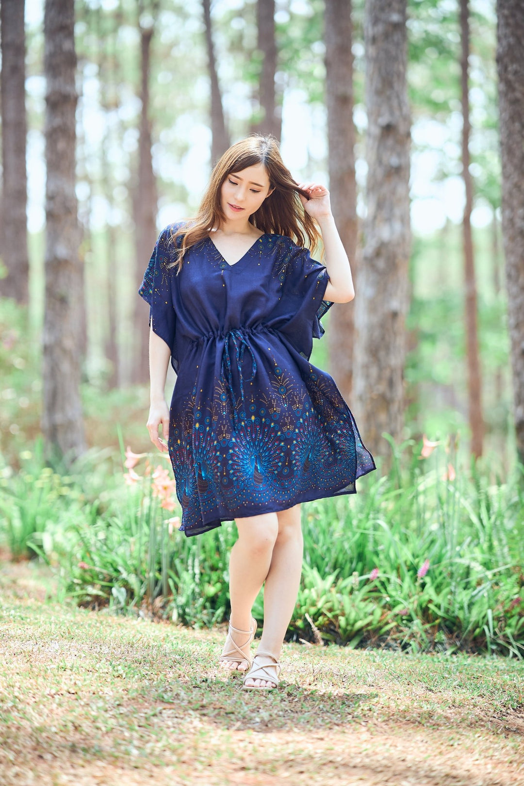 Rayon Boho Tops Dress Kimono - Dark Blue Firework - Lannaclothesdesign Shop