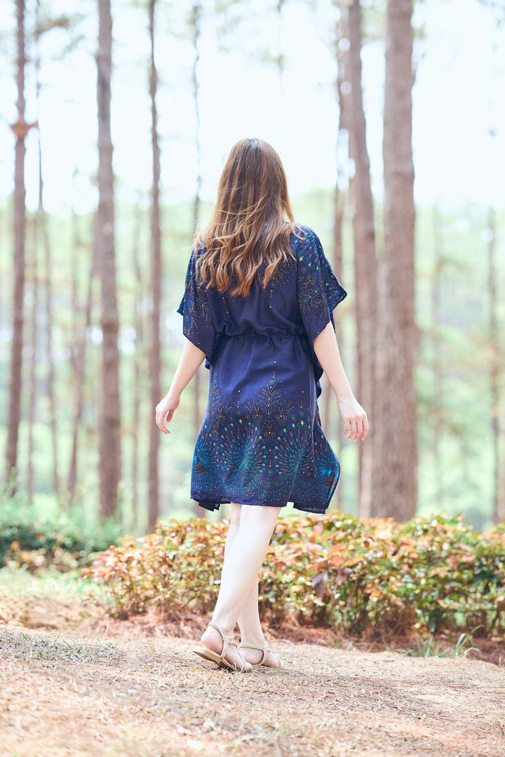 Rayon Boho Tops for Women One Size - Kimono - Dark Blue - Lannaclothesdesign Shop