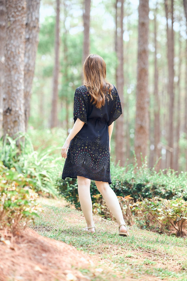Rayon Boho Tops for Women One Size - Kimono - Black - Lannaclothesdesign Shop