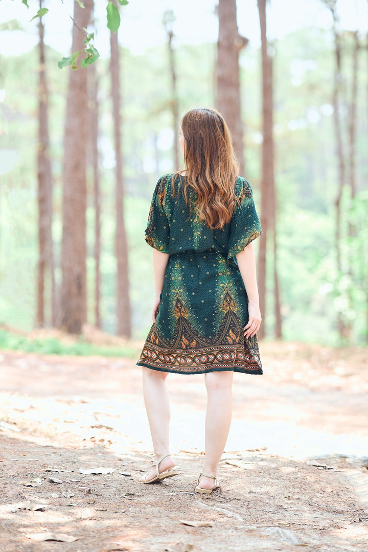 Rayon Boho Tops Dress Kimono - Green Peacock - Lannaclothesdesign Shop
