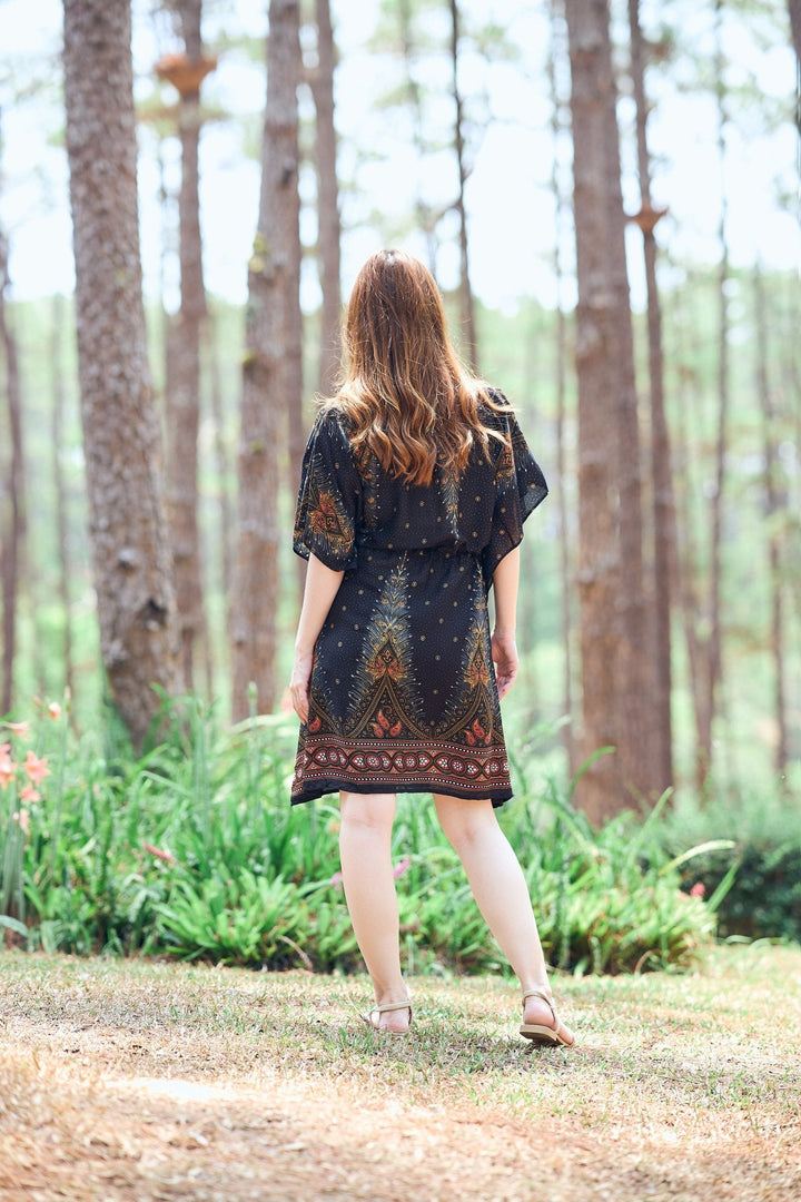 Rayon Boho Tops for Women One Size - Kimono - Black - Lannaclothesdesign Shop