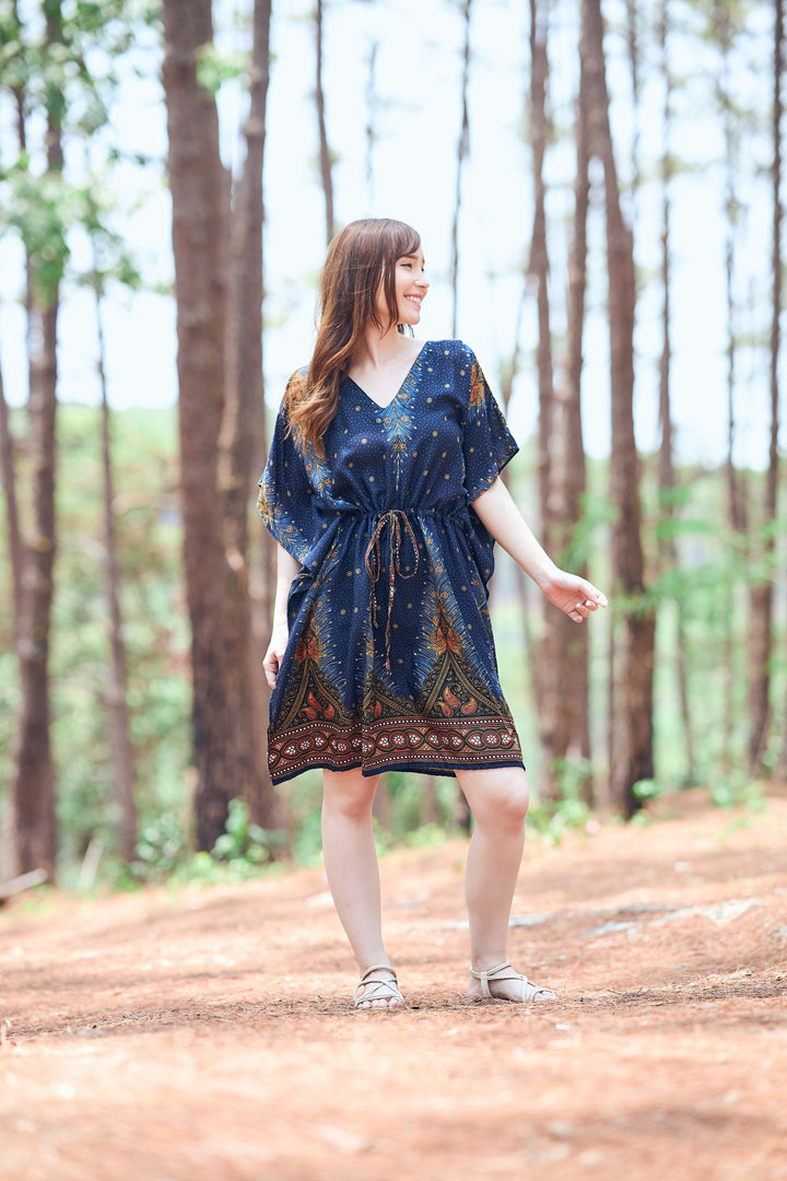 Rayon Boho Tops Dress Kimono - Dark Blue Peacock - Lannaclothesdesign Shop