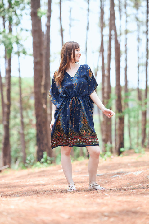 Rayon Boho Tops Dress Kimono - Dark Blue Peacock