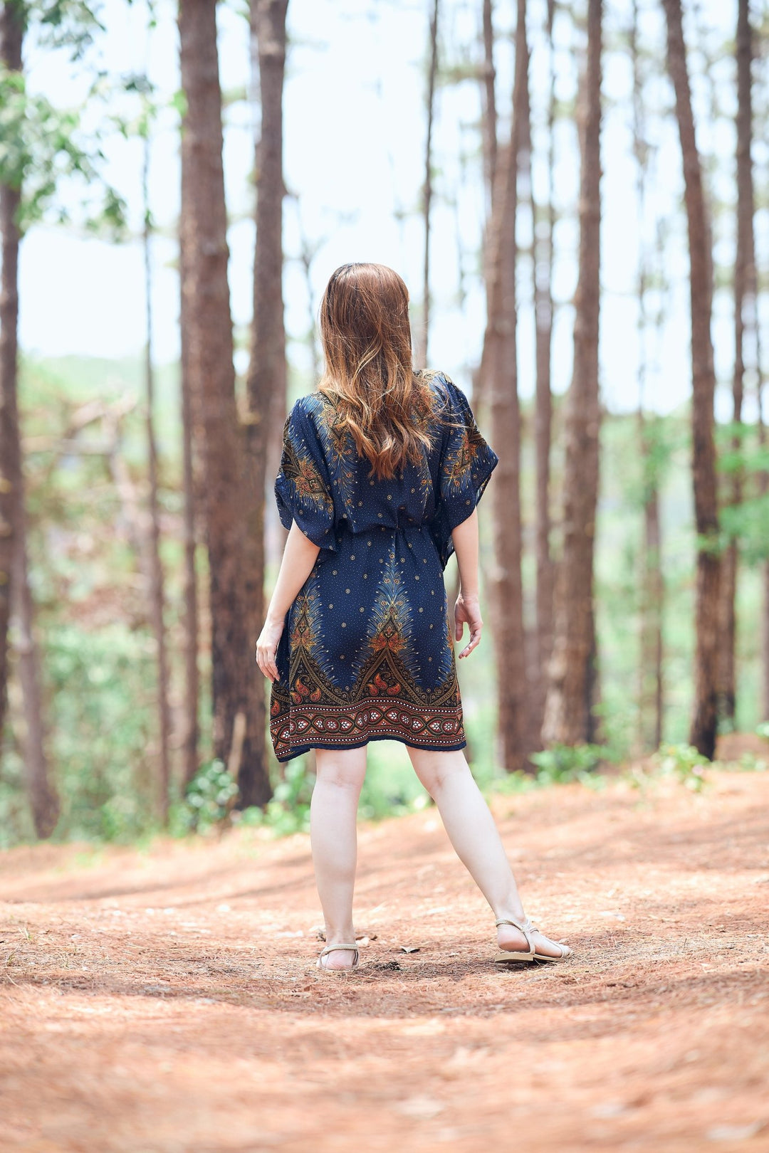 Rayon Boho Tops Dress Kimono - Dark Blue Peacock - Lannaclothesdesign Shop