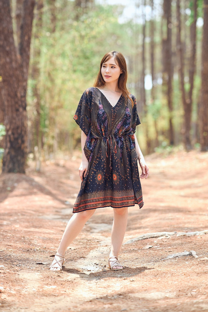 Rayon Boho Tops for Women One Size - Kimono - Black - Lannaclothesdesign Shop