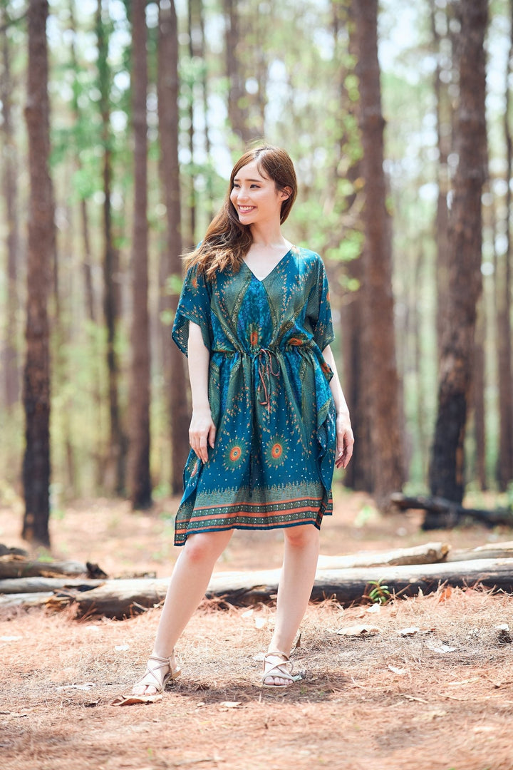 Rayon Boho Tops for Women One Size - Kimono - Teal - Lannaclothesdesign Shop