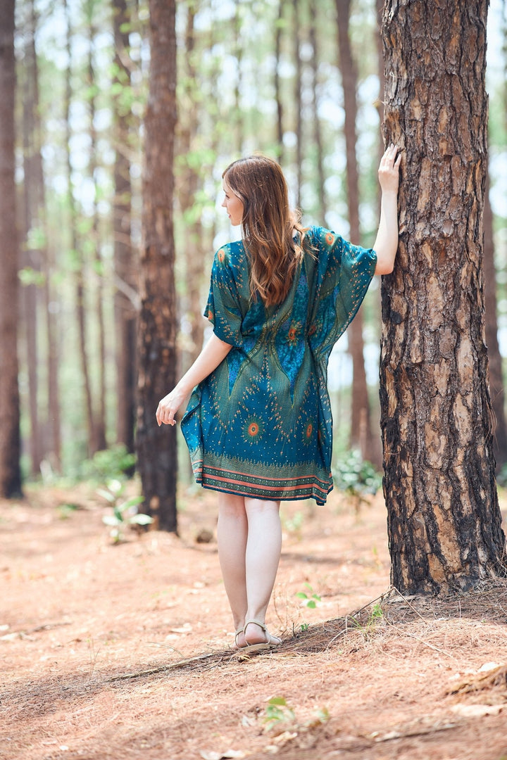 Rayon Boho Tops for Women One Size - Kimono - Teal - Lannaclothesdesign Shop