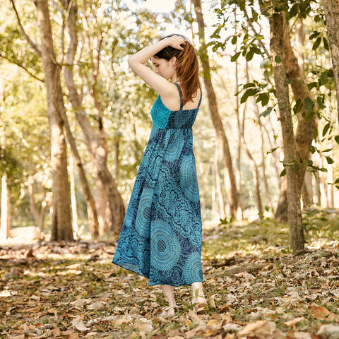 Long Summer Dress with Crochet Top - Teal