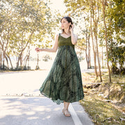 Long Summer Dress with Crochet Top - Green