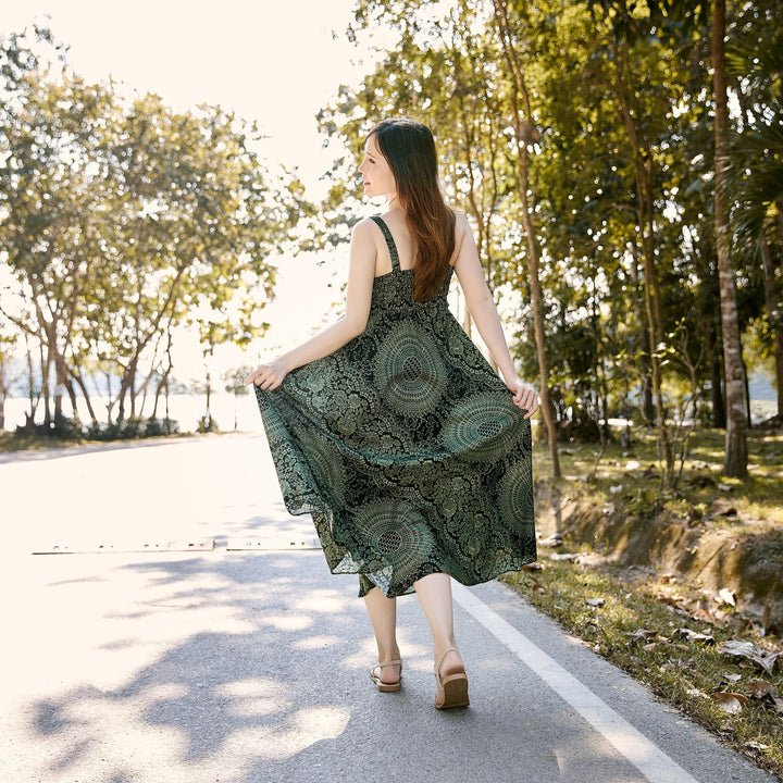 Long Summer Dress with Crochet Top - Green - Lannaclothesdesign Shop