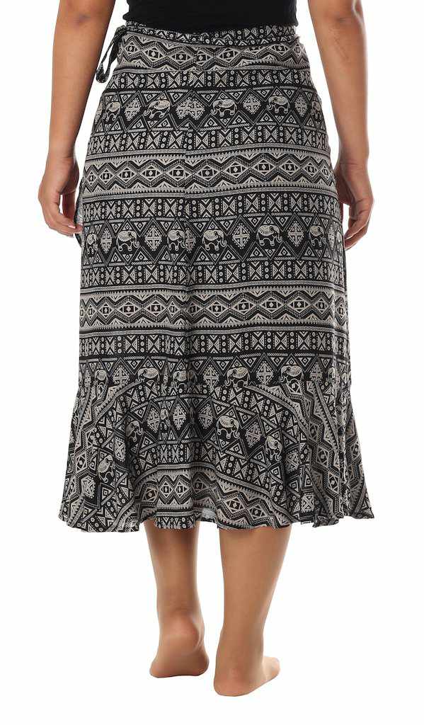 BLACK ELEPHANT MIDI WRAP SKIRT - Lannaclothesdesign Shop