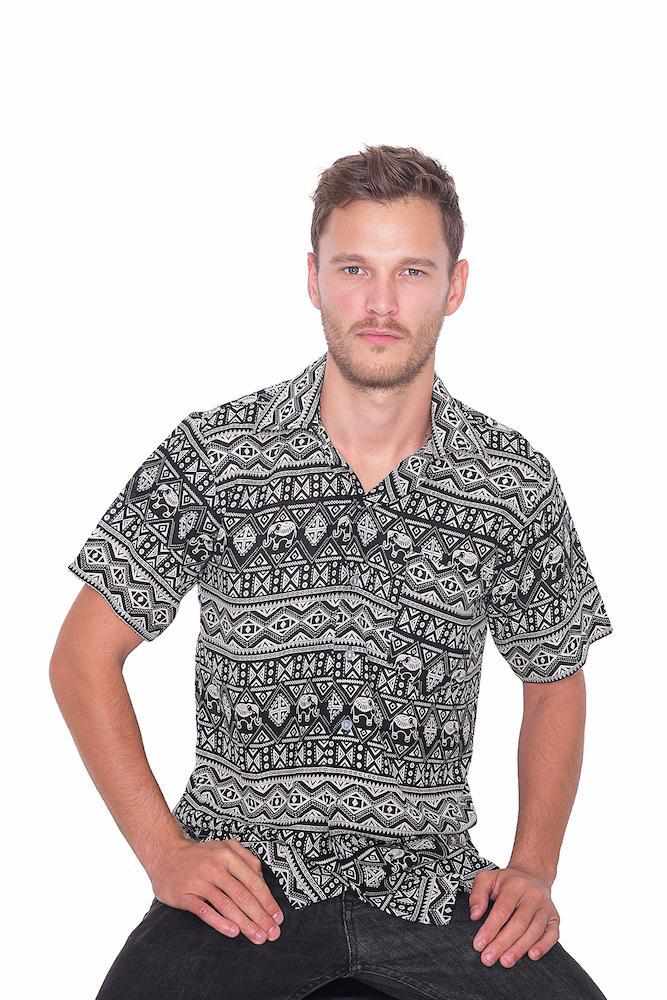 BLACK Hawaiian Aloha Short Sleeve - Lannaclothesdesign Shop