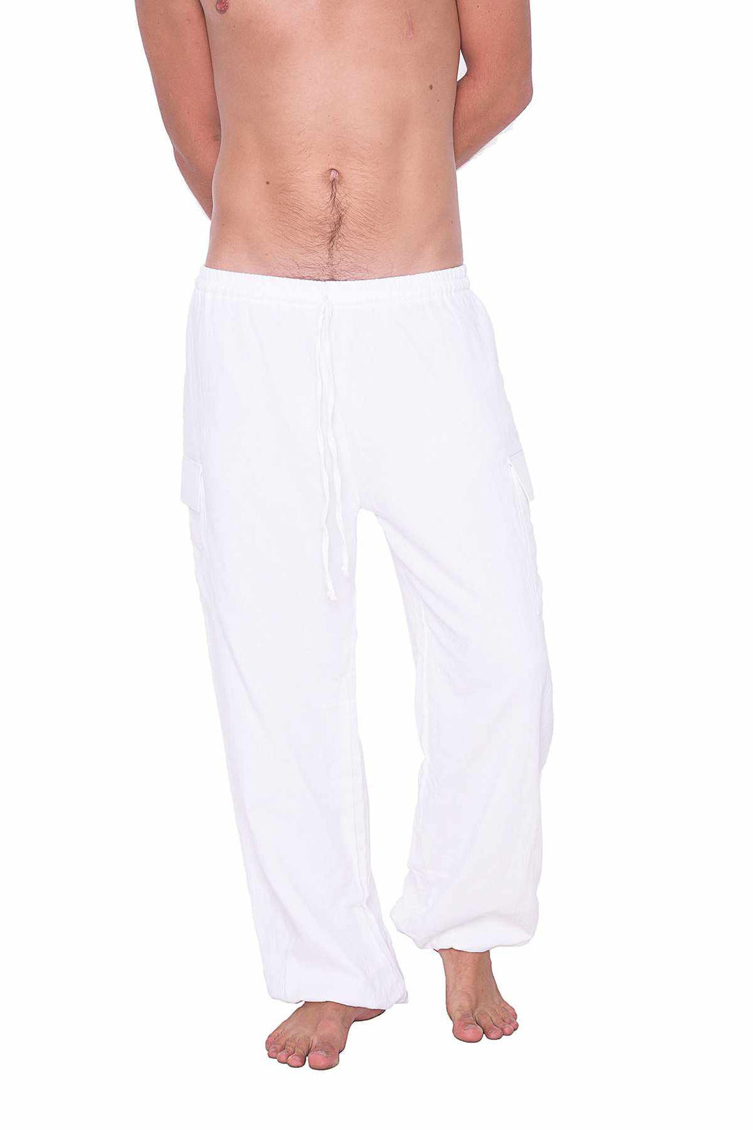 White Cotton Pants w/ Elastic Ankles - Lannaclothesdesign Shop
